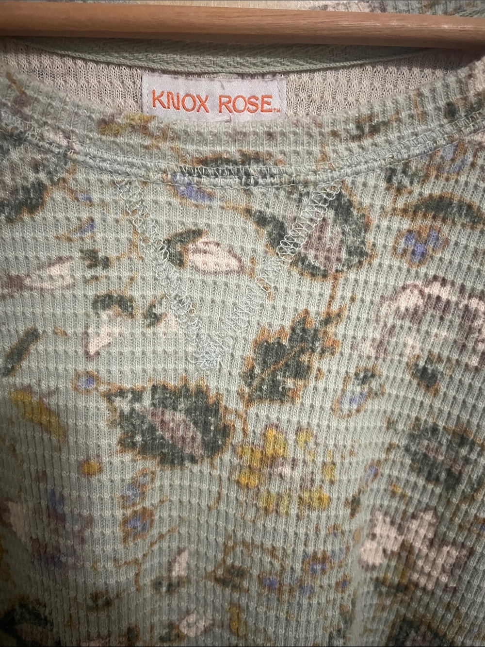 Knox Rose Sage Boho Floral Waffle-Knit Long Sleeve Top XXL - Picture 10 of 10